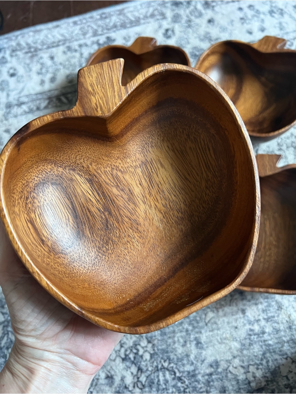 Vintage Handcrafted Brown Wooden Apple-Shaped Bowl